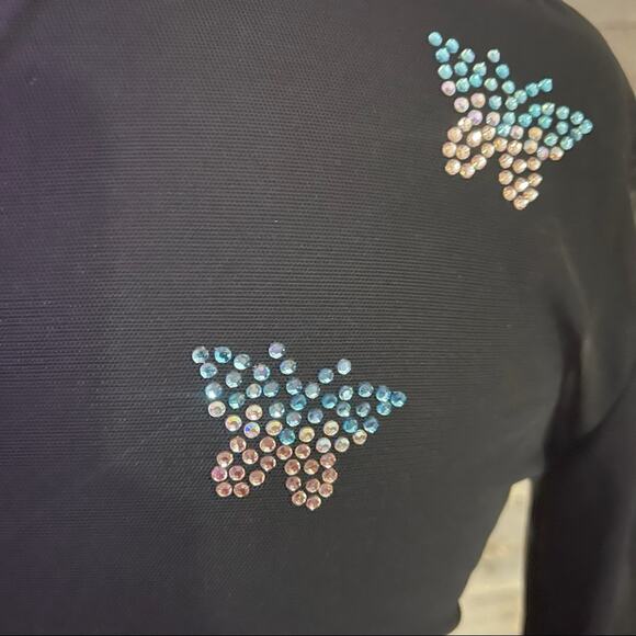 Vtg 90s Y2K Deadstock Sheer Illusion Top with Rhinestone Butterfly Shirt - Picture 10 of 11